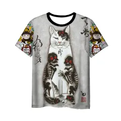 Japanese Samurai Cat 3D Digital Printing Men's Round Neck Short Sleeve - 6Style - View 1