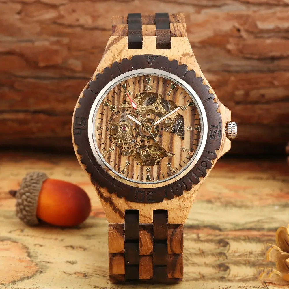 Ebony Zebra Wood Five Beads Strap Automatic