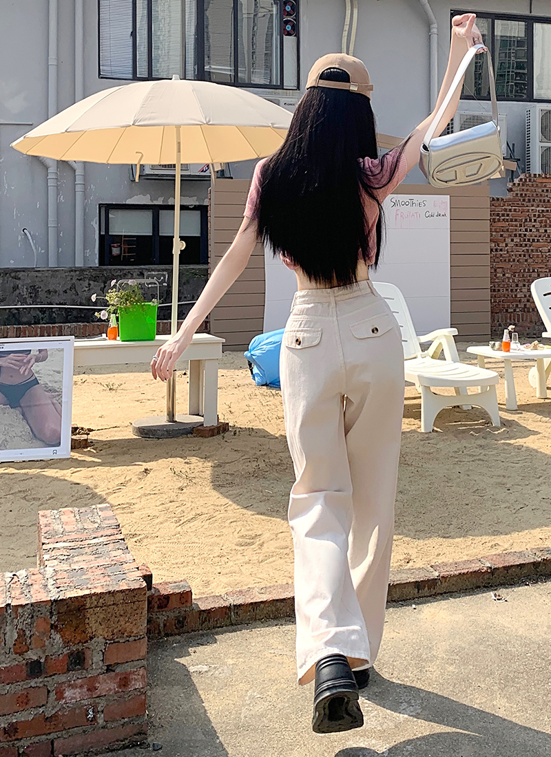 Rose Red High Waisted Straight Leg Jeans For Women Beige - Shop at LoveMi