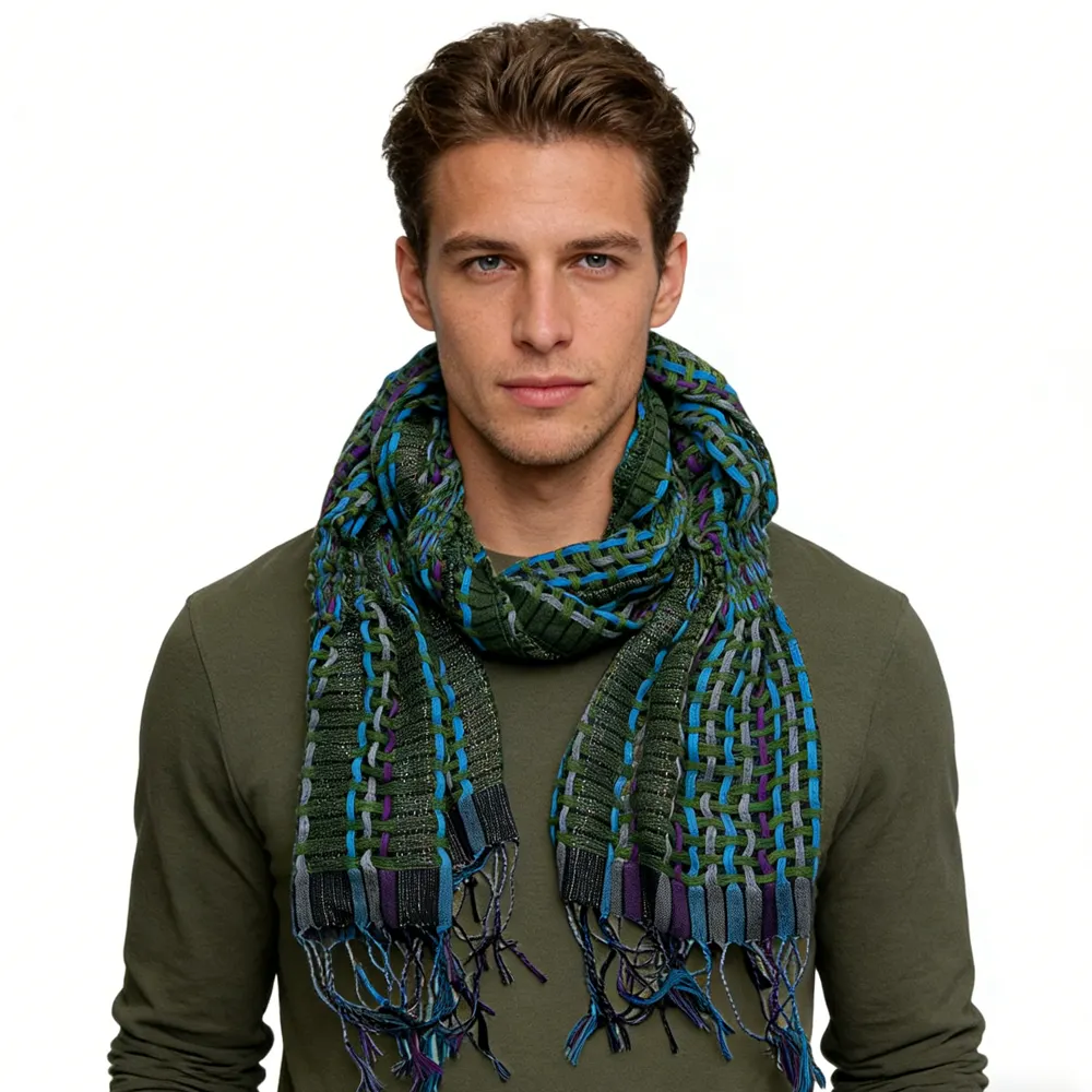 Olive Yarn Dyed Scarf, Military Chic Versatile