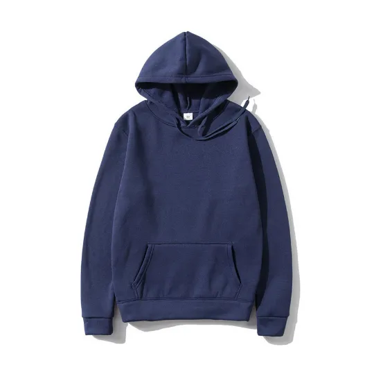 Cotton Fleece Solid Color Hoodie Sweatshirt Navy - Shop at LoveMi