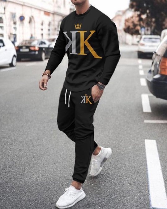 3d Digital Printing Crew Neck Sweater Sports Trousers Suit