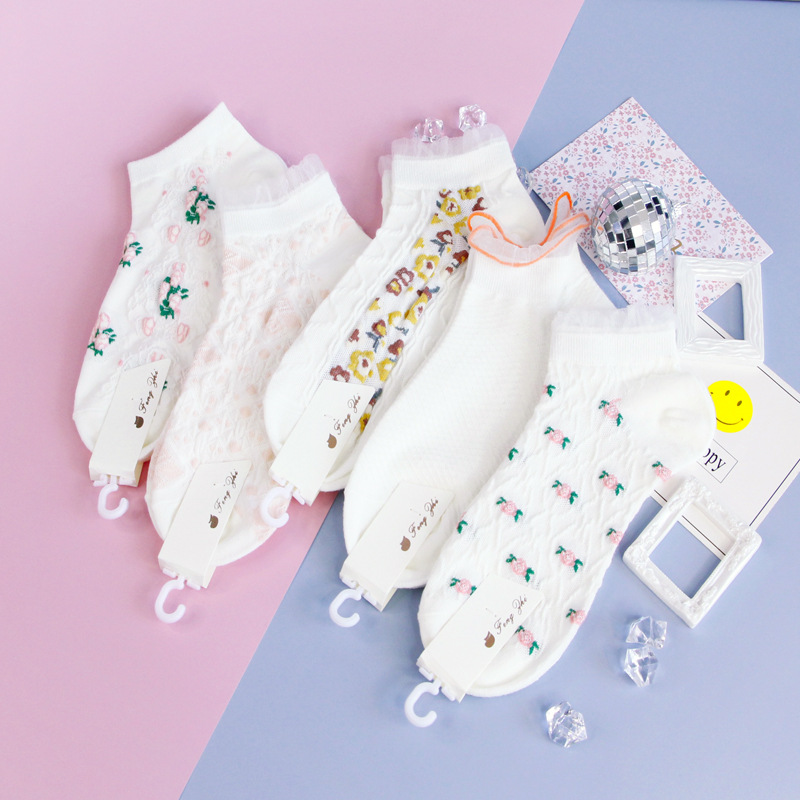 Lace Lace Day Socks College Style Ins Thin Style Small Floral Socks