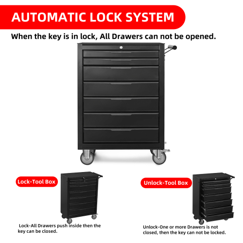 7-Drawer Rolling Tool Chest Cabinet, Large Capacity Metal Tool Box With Wheels And Cylinder Locking, Roll Around Storage Organizer Tool Cart For Garage, Warehouse, Work Shop - Black 2