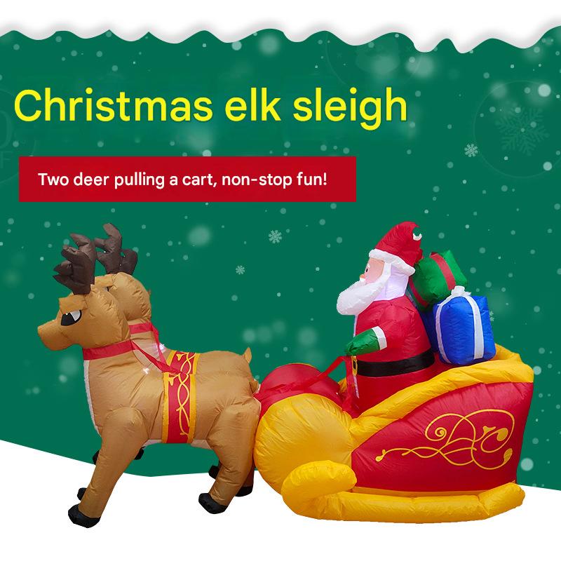 Cross Border Hot Sale Christmas Inflatable Air Model Courtyard Decoration Elk Sleigh Inflatable Santa Claus Air Model