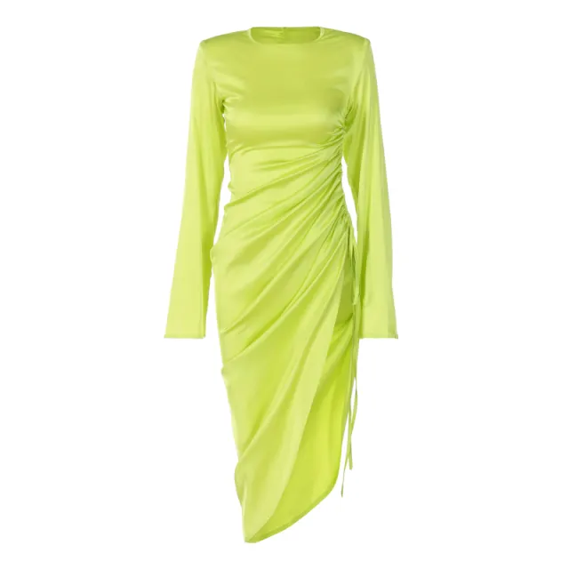 European American Style Long sleeved High waisted Slim Dress For Women Yellowgreen - Shop at LoveMi