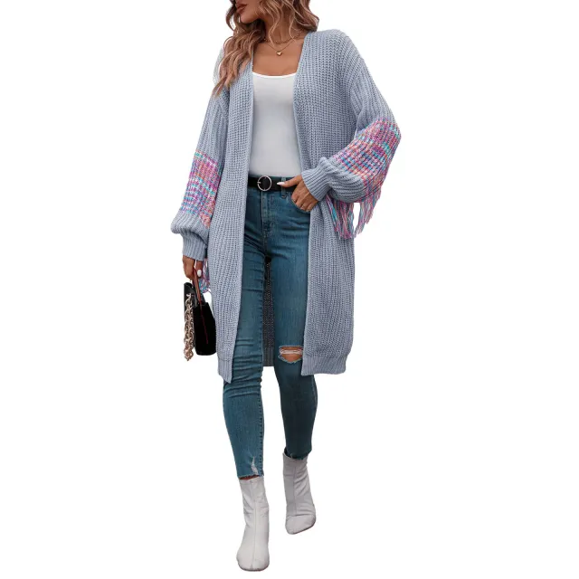 Women's Fashion Casual Tassel Knitwear Coat Sweater Gray - Shop at LoveMi