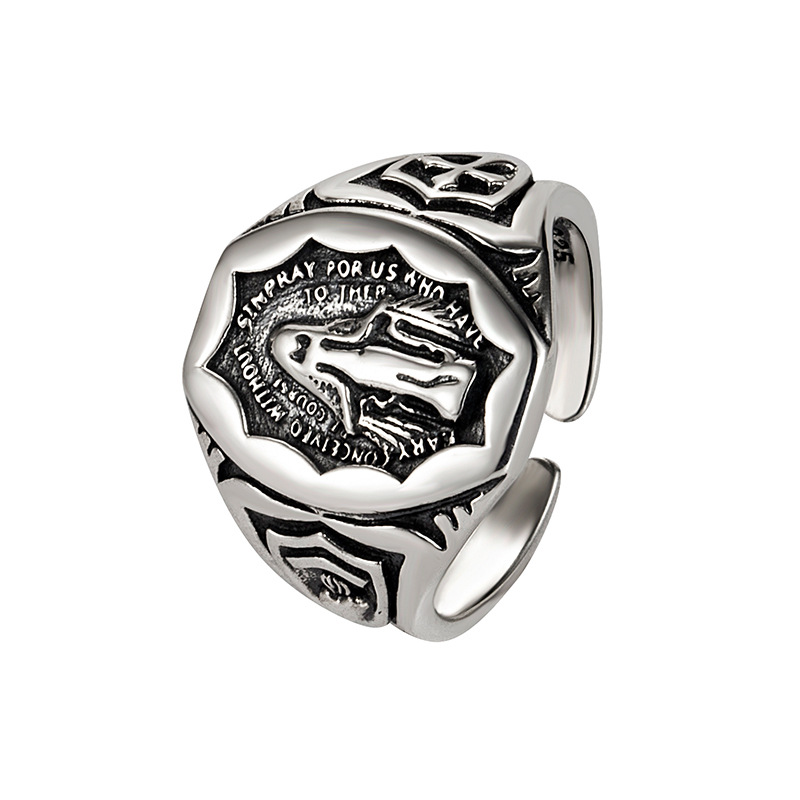 Elegant Virgin Mary Ring In Sterling Silver
