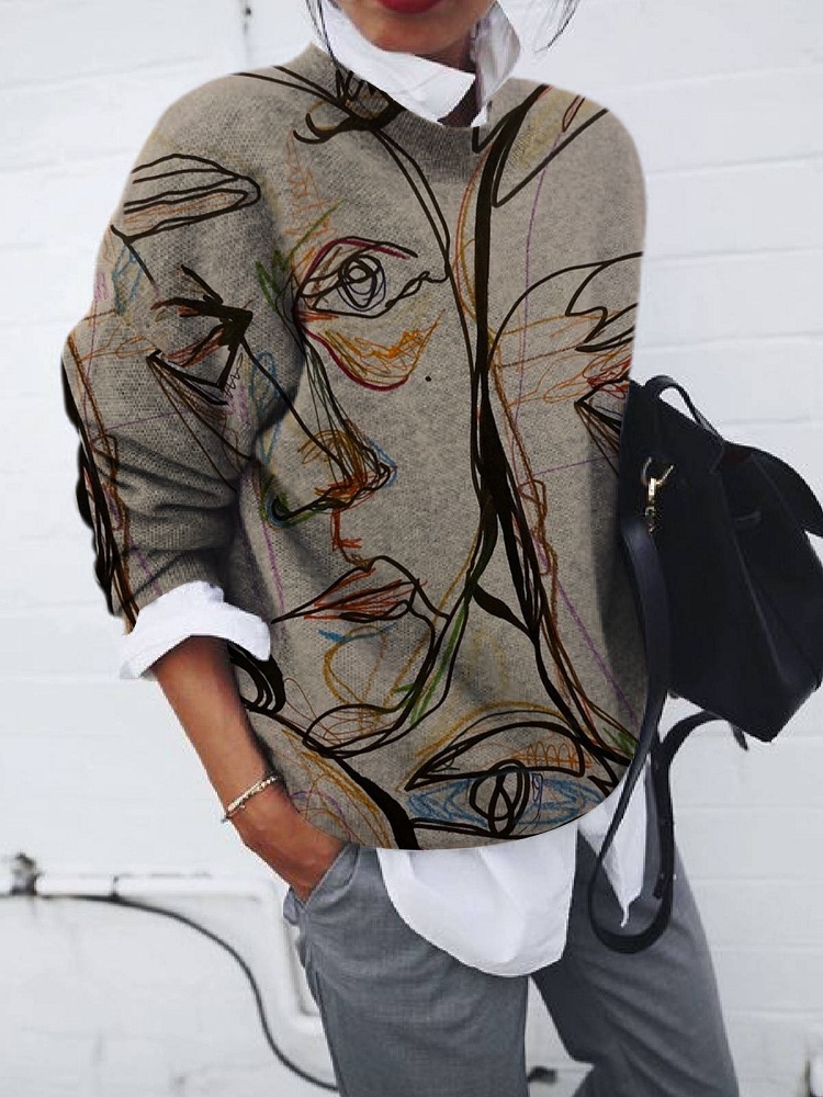 Title 1, Womens Fashion Brushed Portrait Printed Loose ...