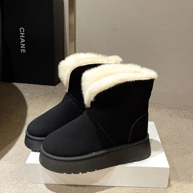 Winter Warm Snow Boots New Fashion Foldable Fleece Cotton Shoes For Women Plus Velvet And Thickened Plush Ankle Boots Black - Shop at LoveMi