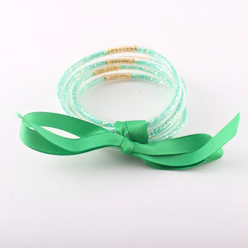 Jelly Bangles Bracelets Glitter Filled Silicone Plastic Round