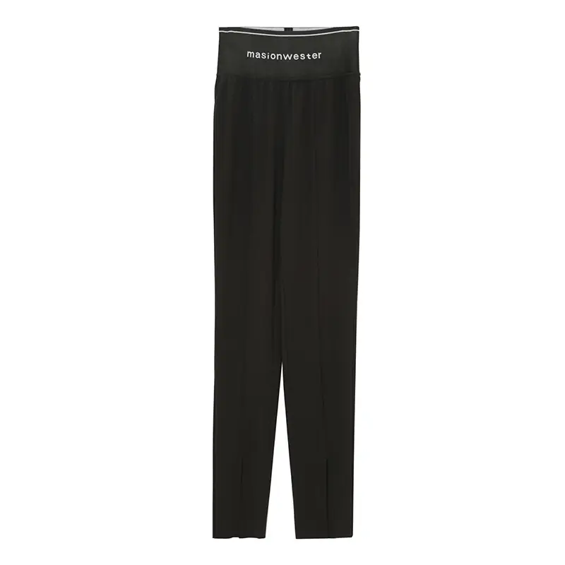 Casual Letters Slim Fit Black Trousers Spring Black Pants