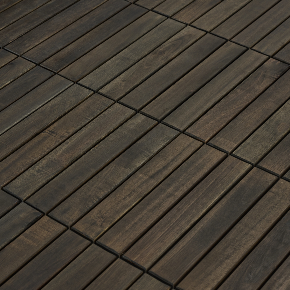 30 PCS Interlocking Deck Tiles Striped Pattern, 12inch X 12inch Dark Brown Square Acacia Hardwood Outdoor Flooring For Patio, Bancony, Pool Side