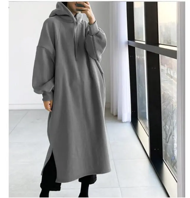 Autumn And Winter Fashion Fleece Mid length Pullover Sweater Grey - Shop at LoveMi