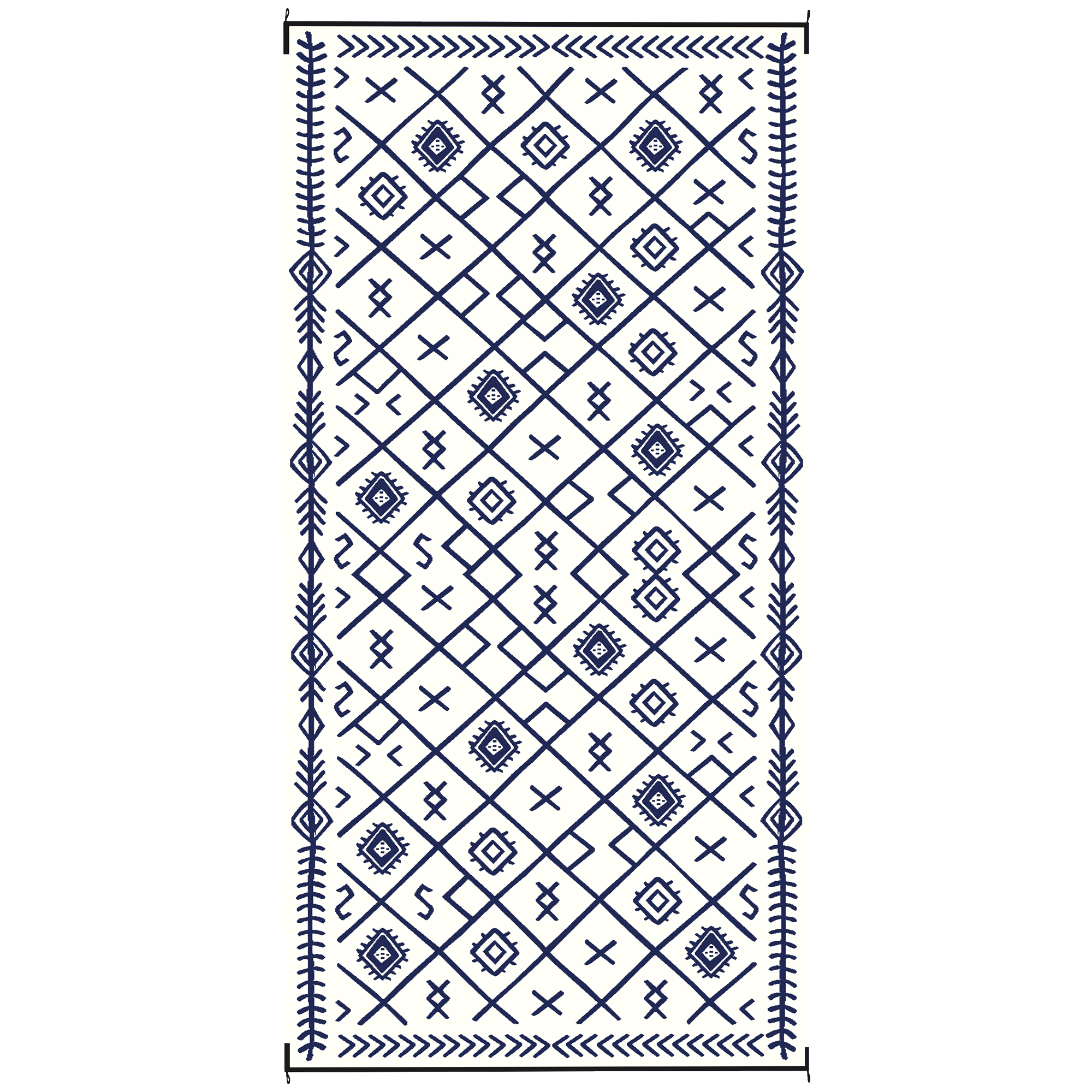 Reversible Outdoor Rug, Waterproof Plastic Straw With Carry Bag, 9 X 18, Blue & White Rhombus Blue - Shop at LoveMi