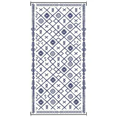 Reversible Outdoor Rug, Waterproof Plastic Straw With Carry Bag, 9 X 18, Blue & White Rhombus - Blue - View 1