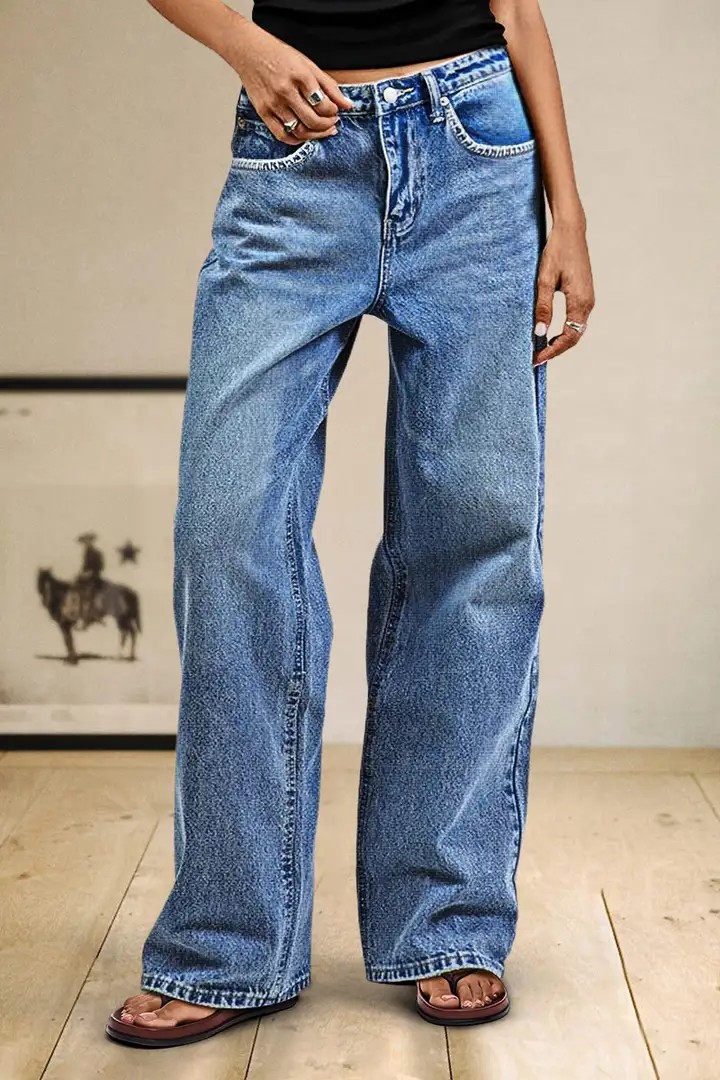 Jean baggy vintage délavé femme coupe ample Pantalon large en jean US Warehouse Ready Stock