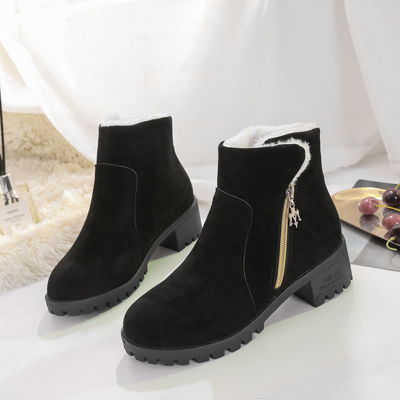 Title 8, Short Suede Side Zip Student Thick Mid-Heel Boots