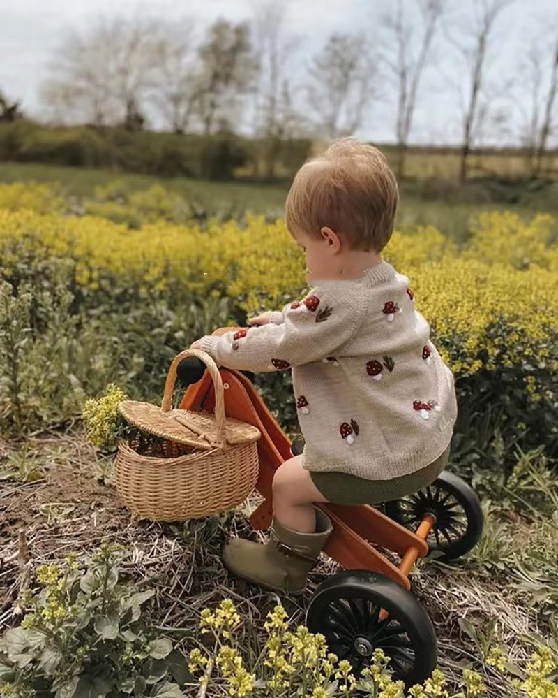 Hand Embroidered Mushroom Knitted Cardigan For Children