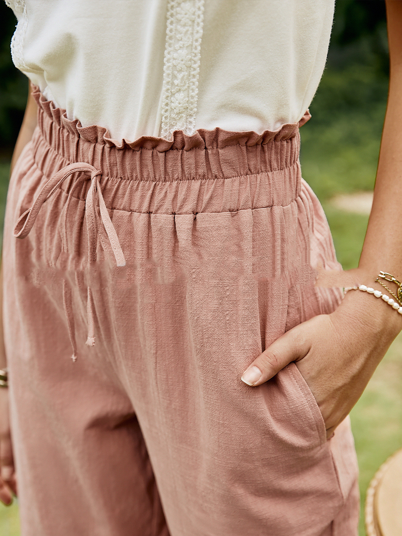 Loose High Waist Horizontal Striped Literary Belted Pants