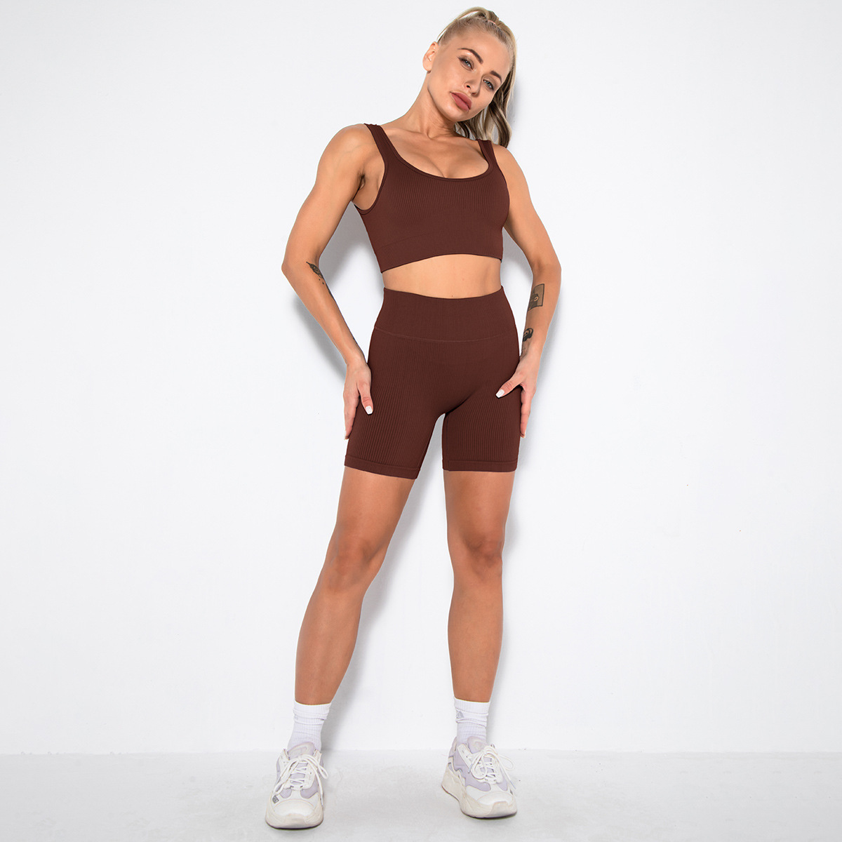 Title 5, Naadloze sportset, effen tanktop en shorts voor...