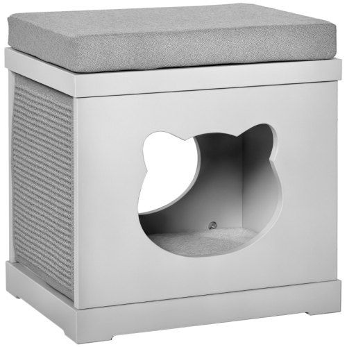 PawHut Cat House Bed Kitten Cave Cube Indoor For Small Pet With Removable Sisal Scratching Pads Soft Cushions, 41x30x36 Cm, Grey Grey - Shop at LoveMi