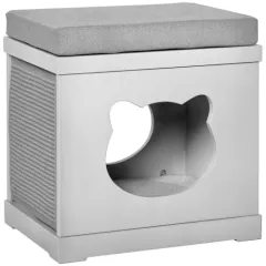 PawHut Cat House Bed Kitten Cave Cube Indoor For Small Pet With Removable Sisal Scratching Pads Soft Cushions, 41x30x36 Cm, Grey - Grey - View 1