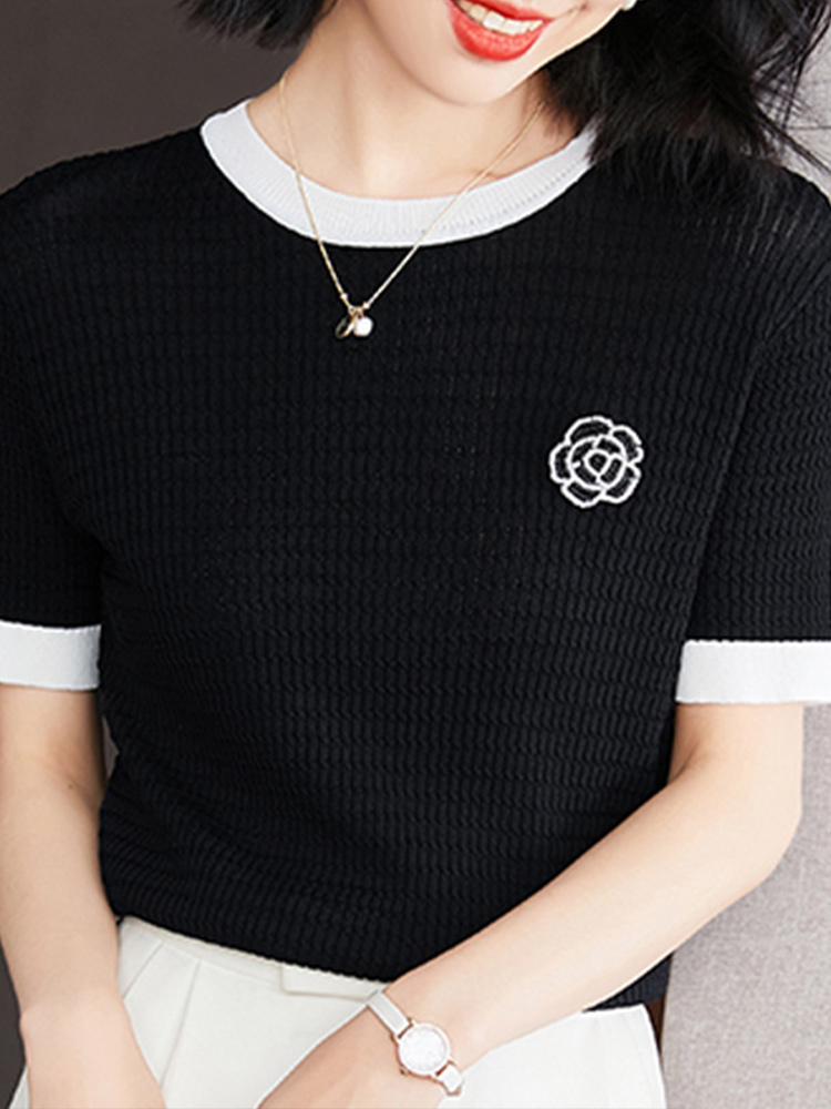 Women's Summer High Elastic Knitted T Shirt - Image 2