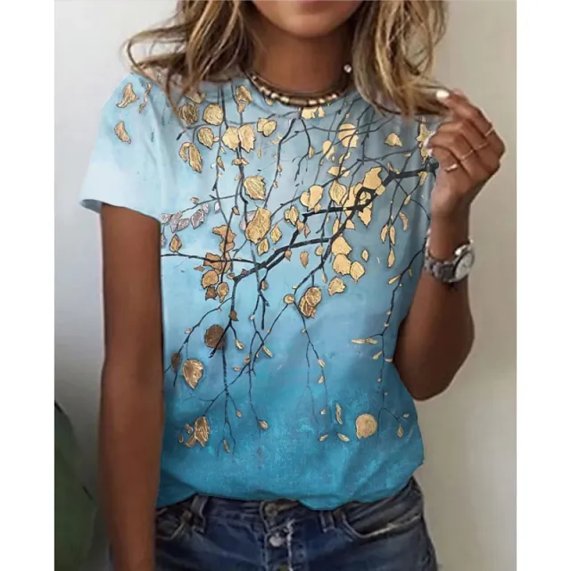 Women's Floral 3D Digital Printing Short Sleeve Top T Shirt Light Blue - Shop at LoveMi