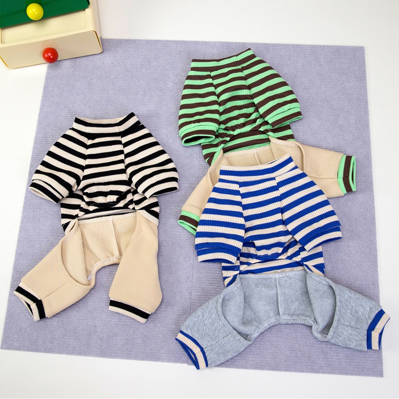 Autumn And Winter Puppy Clothing, Casual Striped Four-legged Thin Warm Hoodie, Small And Medium-sized Dog Bichon Frise Pet Clothing