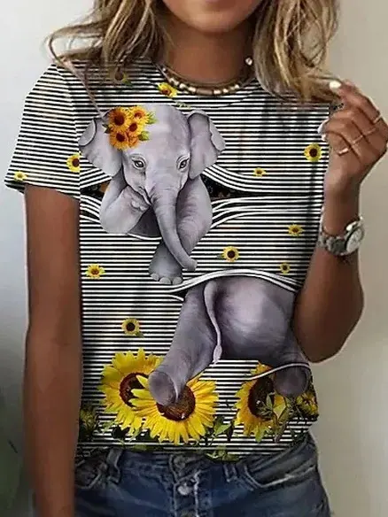 Women's Round Neck Short Sleeve with Full Animal Style