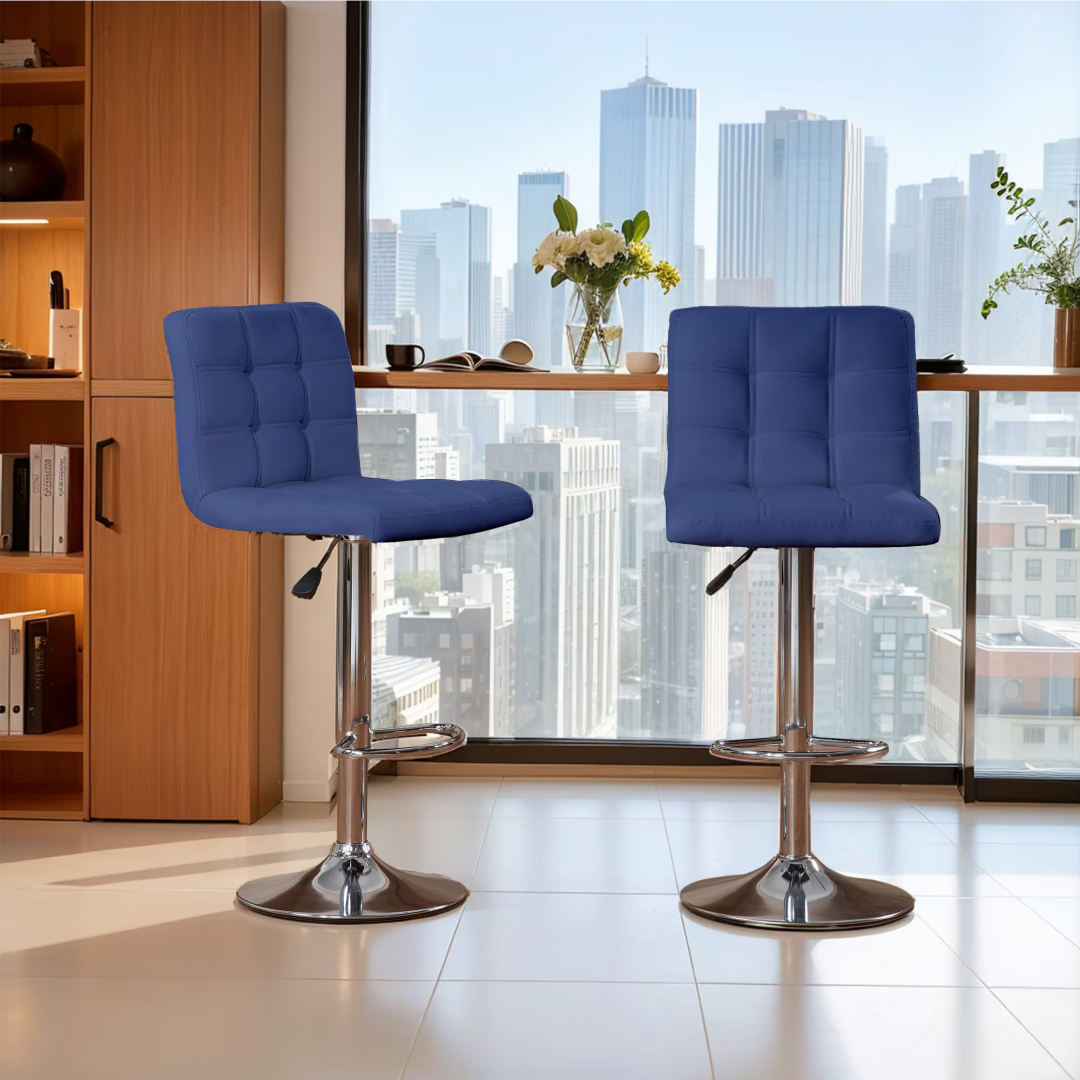 Set of 2 Adjustable Counter Height Bar Stools Swivel Chairs w/ Back Blue