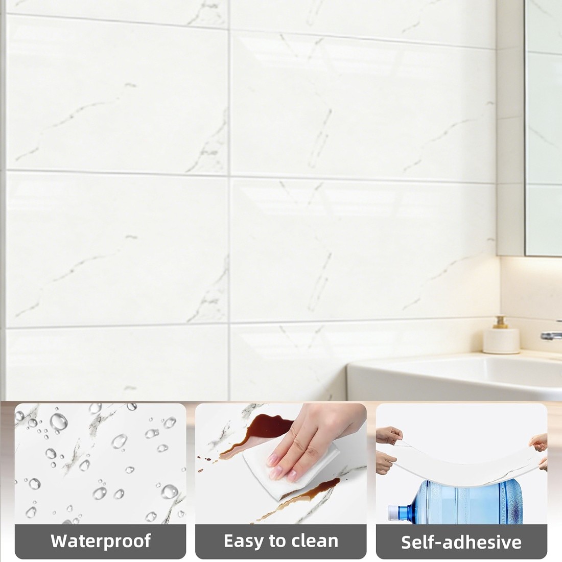 12Pcs PVC Marble Tiles Wall Sticker Self-Adhesive Stick Kitchen Bathroom Decor