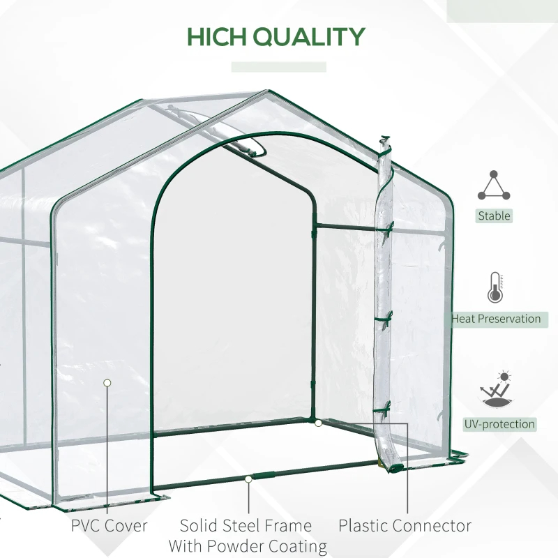 Portable Walk-in Greenhouse, Plastic Cover, Steel Frame Garden Hot House, Zipper Door, Top Vent For Flowers, Vegetables, Saplings, Tropical Plants, Clear