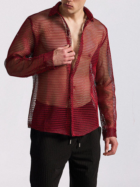 Men's Openwork Long-sleeved Shirt
