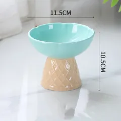 Neck Protecting Health Glaze Ceramic Pet Bowl - Green - View 1
