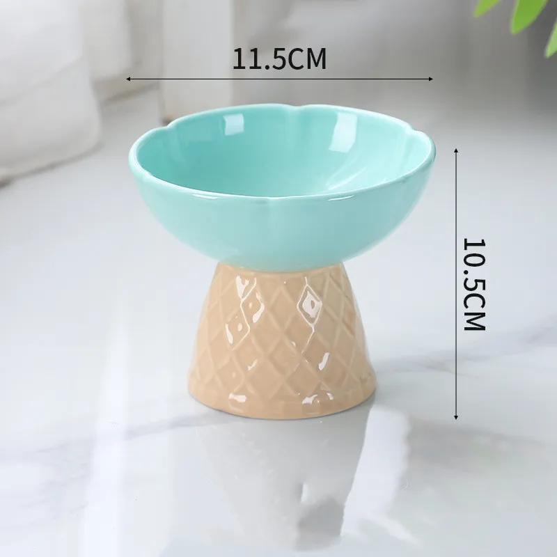 Neck Protecting Health Glaze Ceramic Pet Bowl - Green
