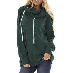 Hooded Drawstring Sweater Pullover Long-sleeved Loose Casual Women's Top - Dark Green - View 1