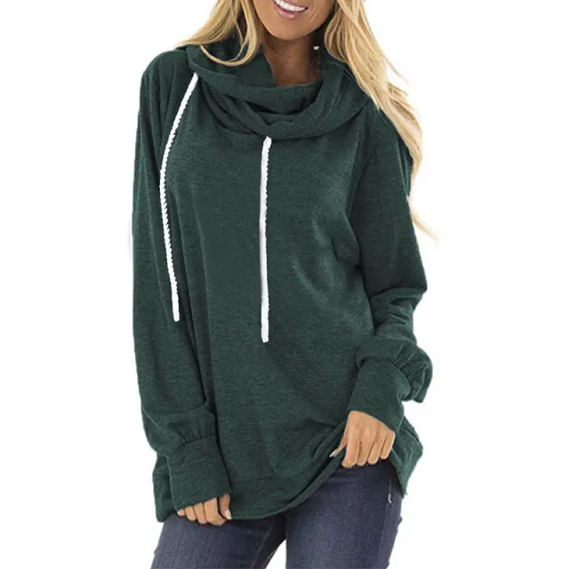 Hooded Drawstring Sweater Pullover Long sleeved Loose Casual Women's Top Dark Green - Shop at LoveMi