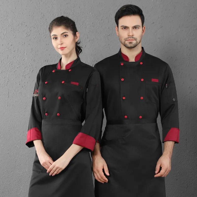 Restaurant Parade Chef Double Breasted Kitchen Shirt Long Sleeve - Black