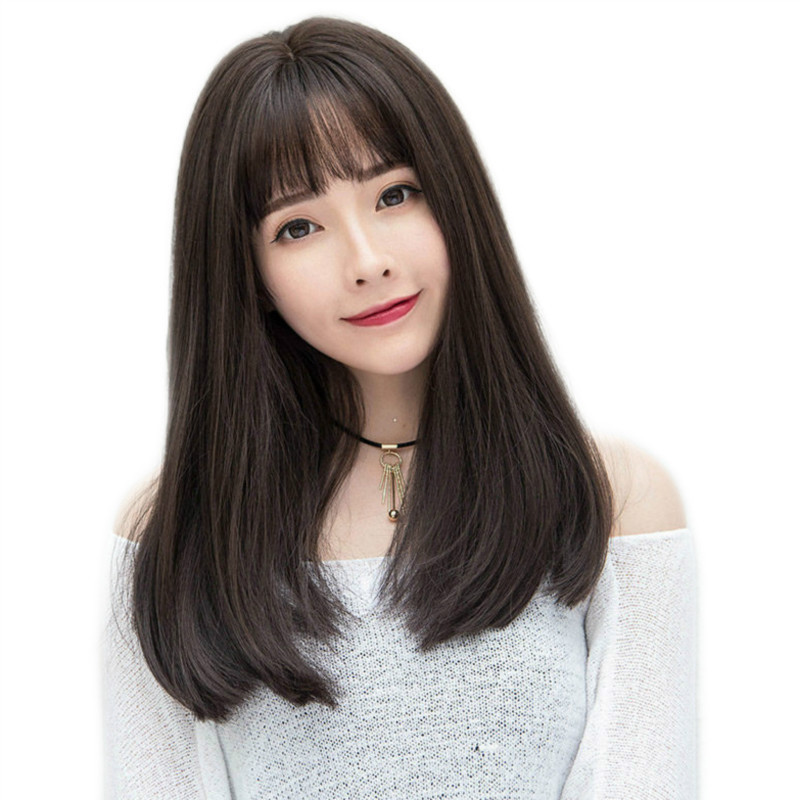 Japanese And Korean Wig Women's Air Bangs Medium Long Straight — foto 4
