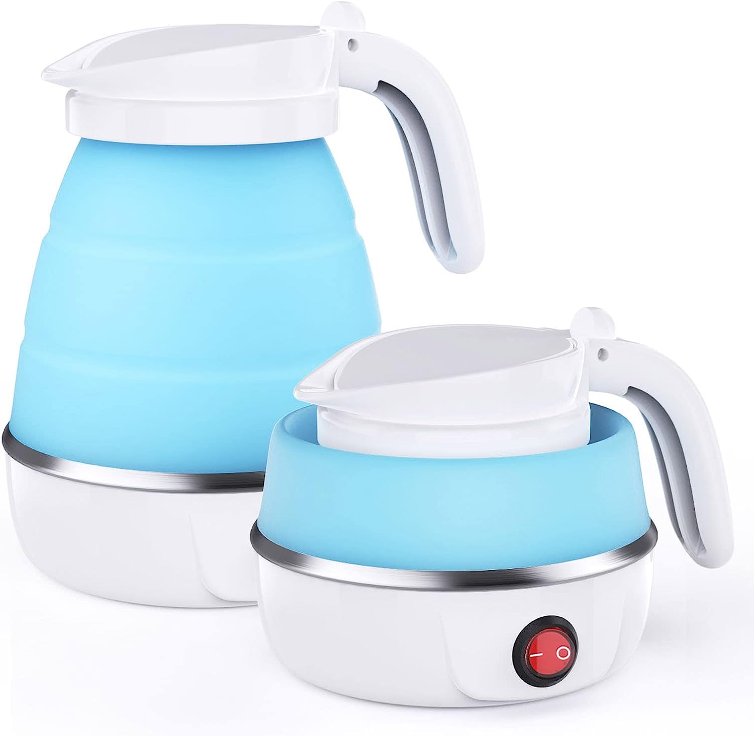 Foldable Electric Kettle Camping Kettle Mini Travel Kettle Silicone Electric Water Boiler Tea Coffee Kettle Collapsible Kettle With Separable Power Cord For Outdoor Hiking Camping Blue