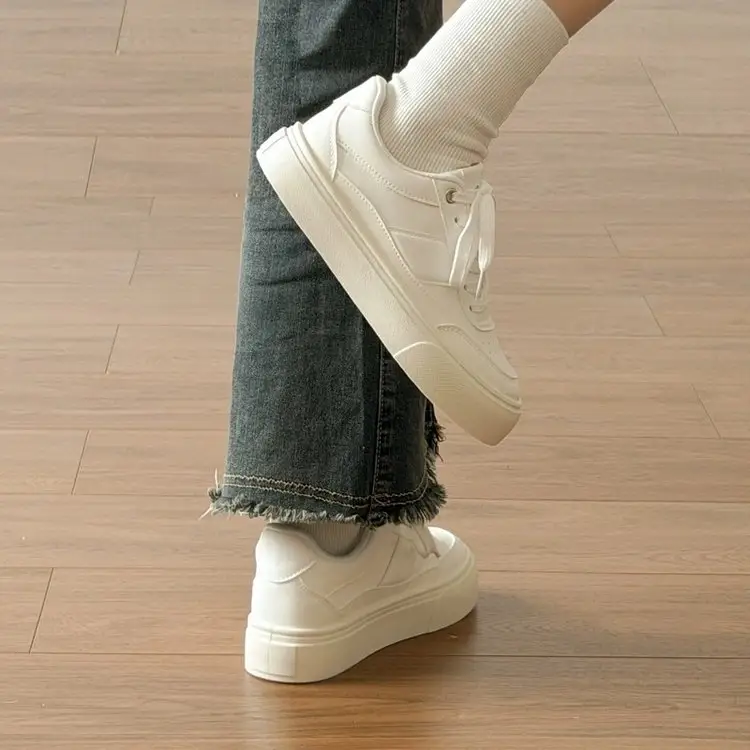 Women Minimalist White Platform Sneakers Faux Leather