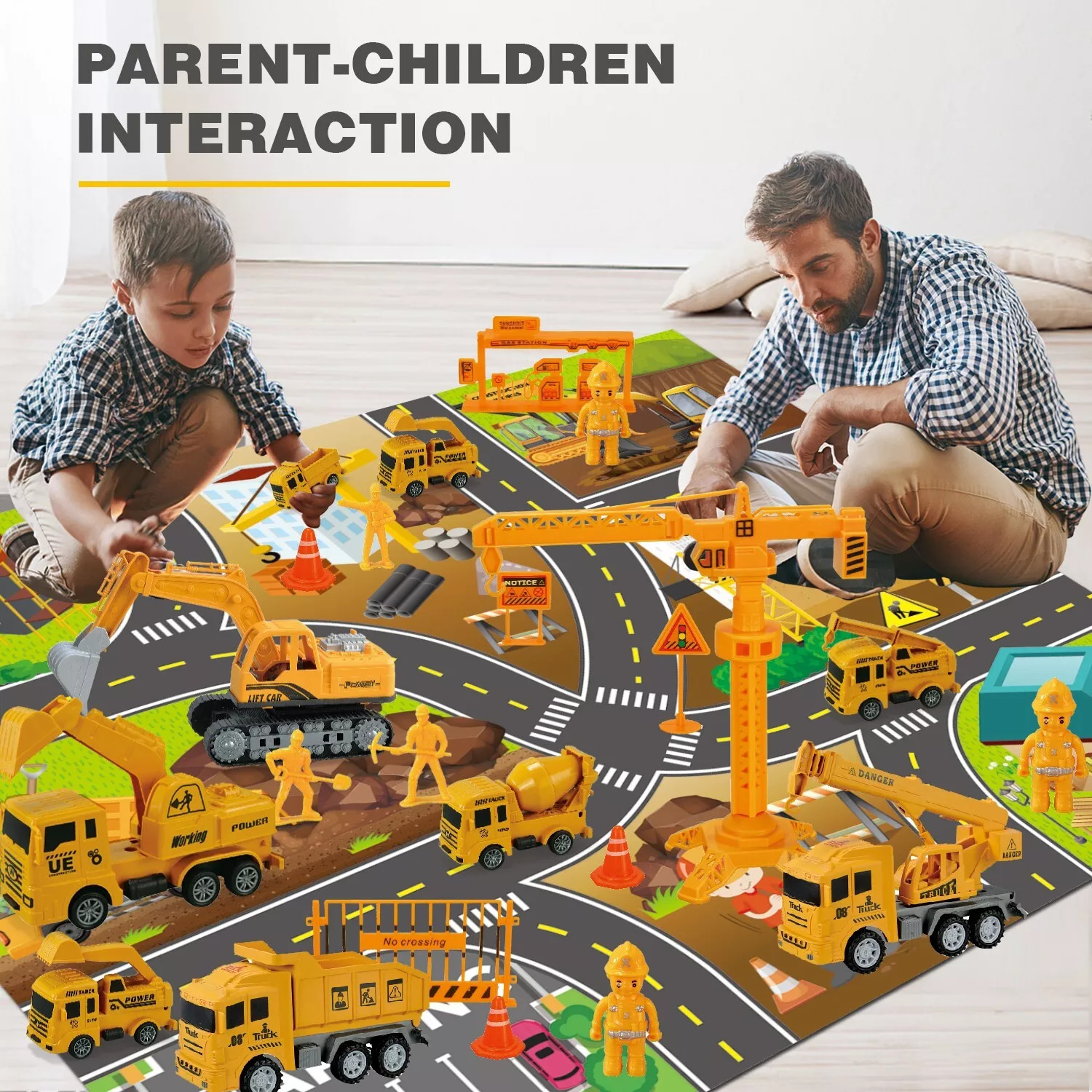 Jiakora  Construction Vehicles Toys Set With 32 27 Inches Play Mat,Toy Gift Kid 7