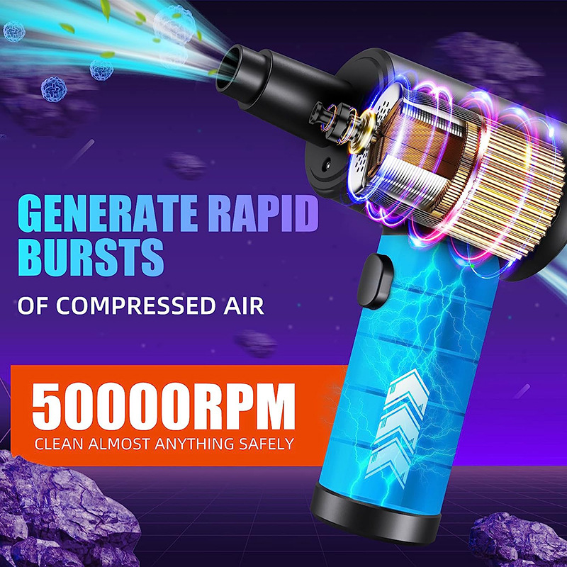 Rechargeable Cordless Air Duster Suction 3-in-1 Blower Vacuum Inflator With LED Light