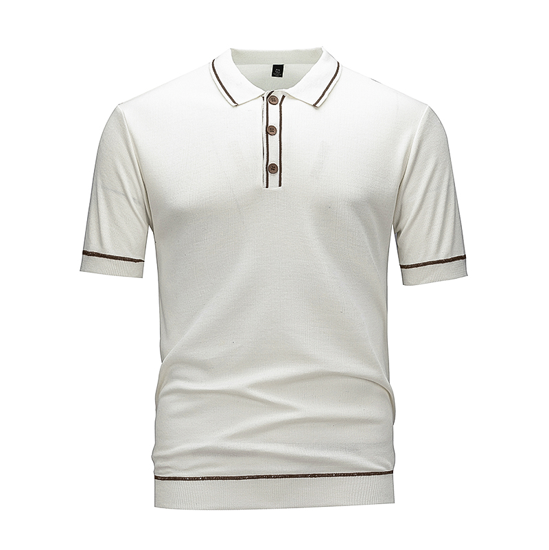 Men's Contrast Trim Knit Polo Shirt, Short Sleeve Casual Button Down Top