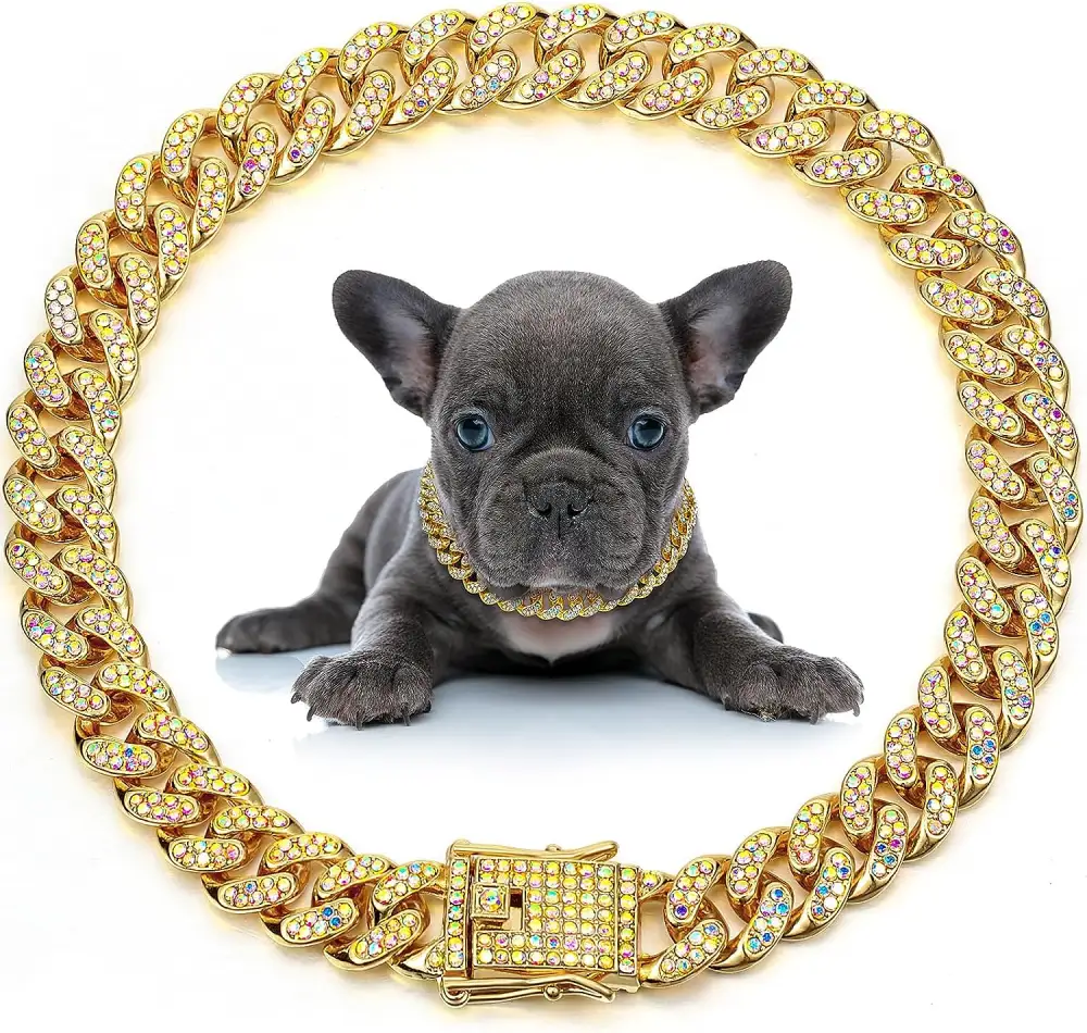 Dog Necklace Metal Cat Chain Pet Crystal Collar Jewelry