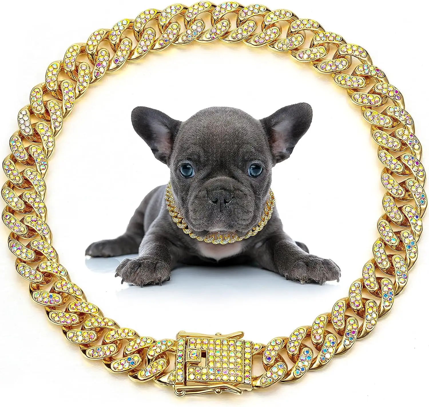 Dog Necklace Metal Cat Chain Pet Crystal