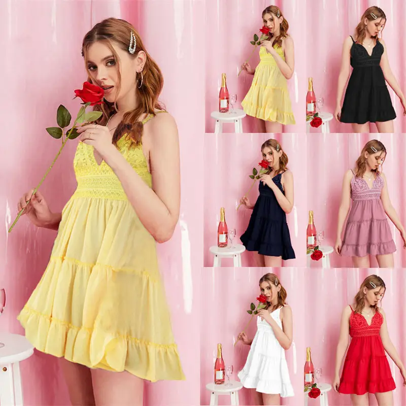 European And American Lace Suspender Patchwork Women's Dress