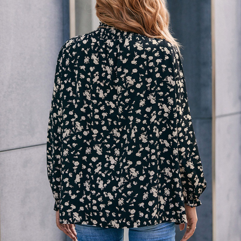 Title 5, Turtleneck Ruffled Sleeve Floral Shirt